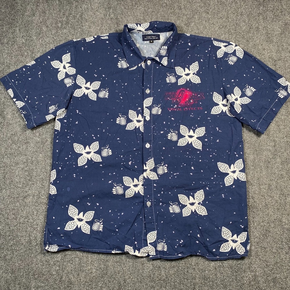 Stranger Things 2 Visual Effects Team 2017 Medium Button Up Hawaiian Shirt Blue